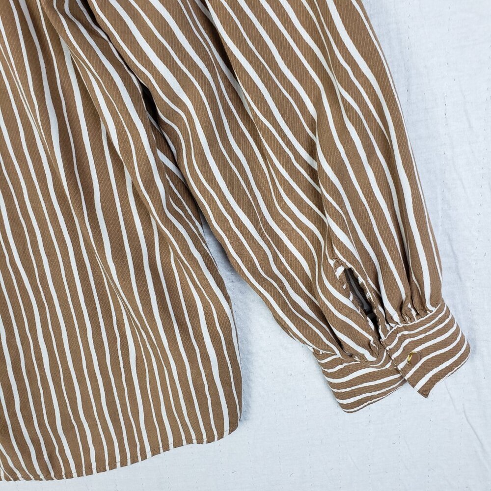 Ann Taylor Popover Top Blouse Striped Latte Brown White Rayon V-neck size XL - Picture 9 of 11